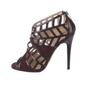 jimmy choo Authentic Solid burgundy patent leather cut out pumps sandals 8